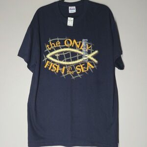 NWT Vintage Jesus Tee Christian God T-shirt Size XL The Only Fish in the Sea